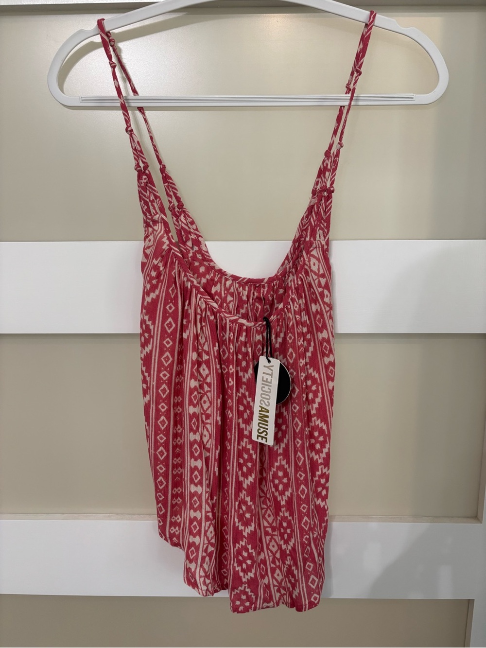 Amuse Society Red and Cream Printed Spaghetti Strap Tank